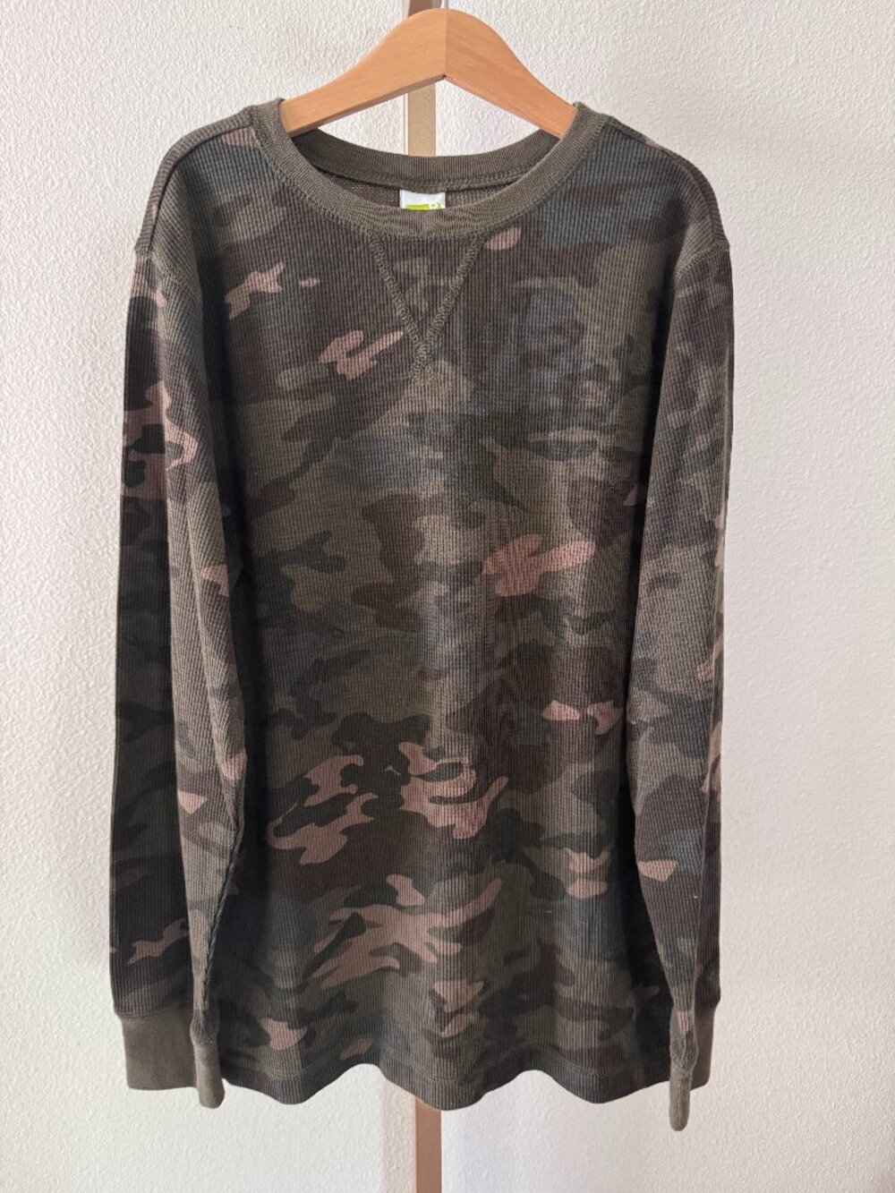 Crazy 8 Boys Camo Thermal Waffle Knit Shirt Green Brown Black L 10/12